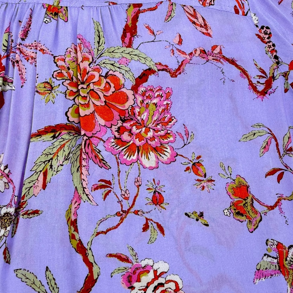 Pilcro Floral Bird Button Down Shirt Womens Sm Purple Viscose Blouse - Picture 5 of 8